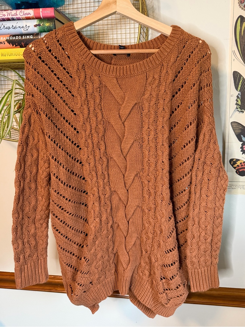 Cable Knit Scoop Sweater - Rust Brown size Small